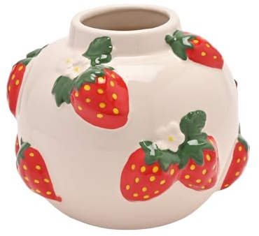 The Cottage Garden Petit vase peint à la main – Fraise | Bourgeon en céramique avec motif de fruits rouges | Vase à fleurs décoratif de style rustique ou rustique pour décoration d'intérieur rustique