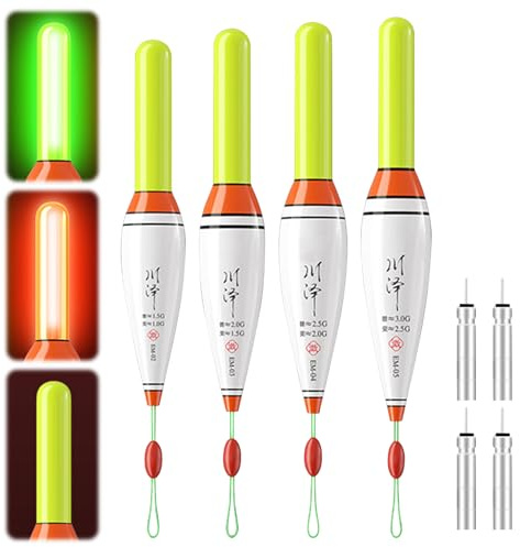 FUFRE Angelposen, LED Posen Angeln mit Bissanzeiger, 1g/1.5g/2g/2.5g Angelzubehör mit LED Verfärbung-Licht, Schwimmer Angeln mit Batterie, Posen Set, für klein Fisch
