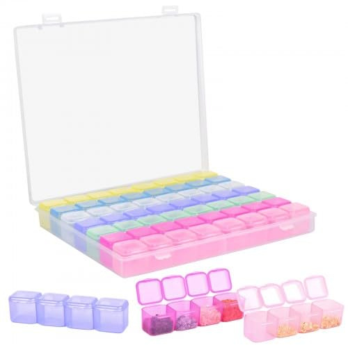 volumoon 56 Griglie Scatola per Ricamo, Gioielli Scatola, Staccabile Contenitore di Perline, Stoccaggio Scatole Trasparent, Scatole in Plastica di Perline per Strass, Anelli, Orecchini (7 Colori)