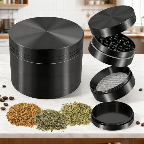 Grinder Metall Crusher Grinder Edelstahl 4.9cm Pfeffermühlen -PyR1 | 4-teilige Edelstahl Mühle Manueller Crusher, von Pfeffer, Chili und Meersalz verwendet, (Schwarz)
