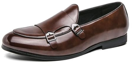 Mocasines con Hebilla para Hombre, Formales De Negocios Loafers Informales Cómodos Vestir Zapatos,Marrón,41 EU