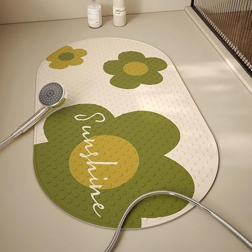 Antideslizante Bañera 40X70Cm Flores Verdes Alfombrilla De Baño Antideslizante Rectangular,Tapete Grande De PVC con Ventosas, Ideal para Ancianos, Adultos, Infantil Y Niños