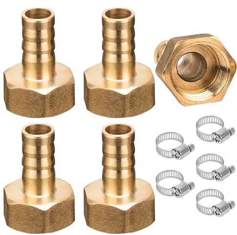 5 st IG mässingsslangkoppling 12 mm x 3/4 tum innergänga slanglock, 3/4 tum mässings-slanganslutning x 12 mm Barb, slangskruvanslutning, för rörkopplingar vatten, luft, olja