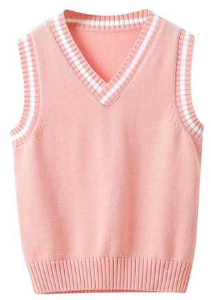 Mjjsk Débardeur tricoté pour filles et garçons - Col en V - Sans manches - Unisexe - Pull décontracté - Pull classique, rose, 3-4 ans