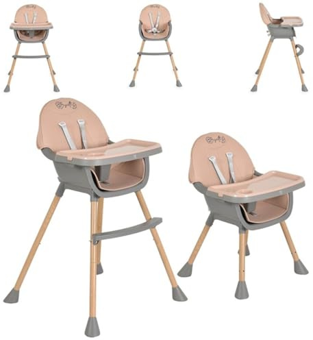 Moni, seggiolone Biscotti 2 in 1 Seggiolone Piedini antiscivolo Doppio vassoio, colori:rosa