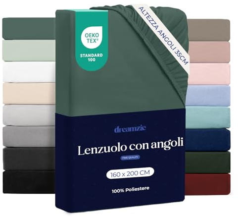 Dreamzie Lenzuolo con Angoli Matrimoniale 160x200 cm - Altezza Materasso fino a 33 cm - 100% Microfibra - Verde Petrolio - Certificato Oeko TEX, Lenzuola Letto con Angoli ed Elastico