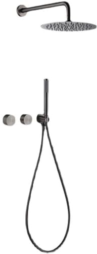 Pommeau de Douche encastré, kit de Douche Mural, Eau Chaude et Froide, 2 Fonctions, mitigeur de Bain encastré à Double poignée en Laiton, kit de Douche à Main Gris,Gray-A