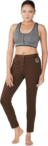 VAIBHAVI Horse Riding Ladies Soft Stretchy Jodhpurs JODS with Zip Pocket Ladies Knee Patch Equestrian Pants Full Seat 4 Way Stretch Jodhpurs Pant (Size 24-36,Brown)
