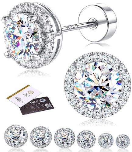 ADRAMATA Moissanit Ohrringe 925 Sterling Silber Ohrringe Herren Damen | Hypoallergene Ohrstecker,3-7MM D Farbe VVS1 Brillant Simulierter Diamant Ohrringe,14K Weißgold Ohrringe,Schmuck Geschenk