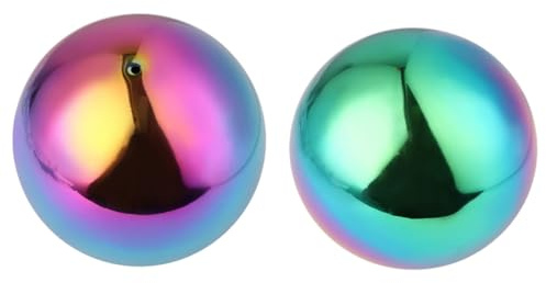 Reflektierende Edelstahl Gartenkugel 2 Stück Regenbogen, Spiegeloptik | Hohl und Glänzend, für Innen und Außen, Passend Sockel, Dekorativer Akzent im Korb