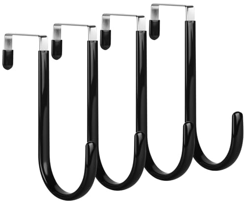 elzle 4 Crochets de Porte, Porte Manteau pour Porte, Crochets pour Porte Standart, Tiroir, Placard Armoire, Cuisine（Noir）