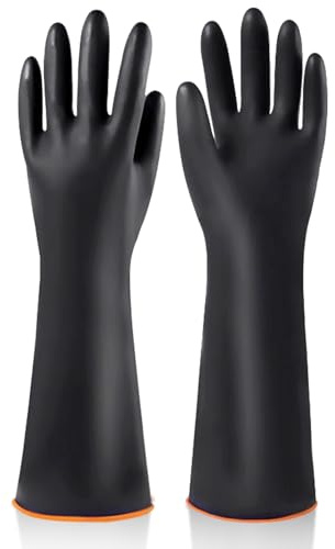 Gizmolet Chemikalienbeständige Gummihandschuhe Lang, beständig gegen Säuren, Laugen und Öle, geeignet für Reinigung, Gartenarbeit & Industrie, Schwarz, 55cm