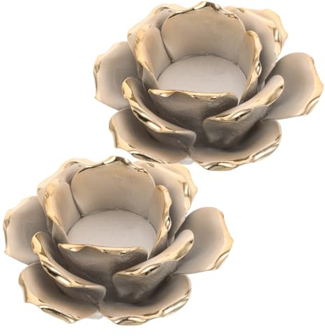 Ciieeo 2pcs Ceramic Candle Holders Flower Shaped Porcelain Tea Light Stands with High Heat Endurance Portable Vintage Votive Candle Sticks for Dining Table Wedding Christmas Decor