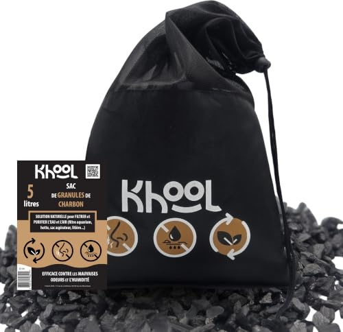 KHOOL - Charbon Actif Granulés 5L - Charbon de Bambou Filtration air et eau - Hotte, Aquarium et Bassin - Format Économique Grande Capacité - Recharge Longue Durée - Origine France