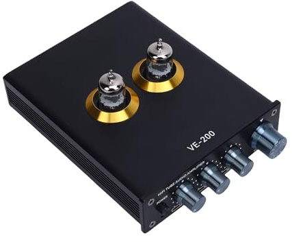 Taruor Equalizzatore Preamplificatore Amplificatore Valvolare, Fattore di Preamplificazione 5x, Regolazione Tono Alto/basso, Guscio in Alluminio Nero, per Amplificatori, Altoparlanti (Spina europea)