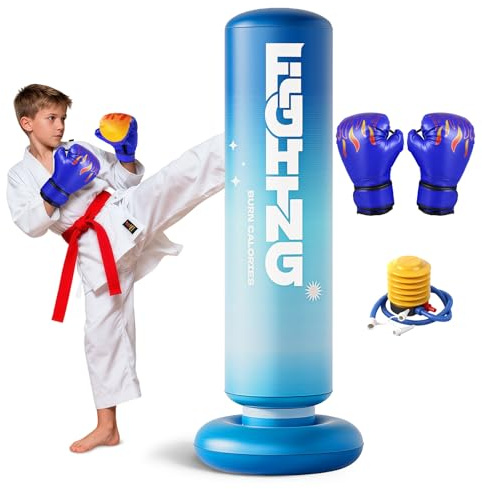 Flintronic Saco De Boxeo Niños, 47'' (120cm) Bolsa de Boxeo Inflable de Pie con Guantes, Hinchable Set de Boxeo para Karate Kickboxing MMA, Regalo Ideal para Niños y Niñas de 3-10 años
