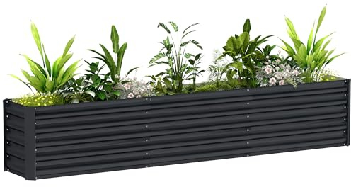 Outsunny Carré Potager, Potager surélevé en Acier galvanisé, Barres de Soutien et plaques d'angle, Fond Ouvert, lit de Jardin surélevé, pour Plantes légumes, Fleurs, 240 x 40 x 45 cm, Gris foncé