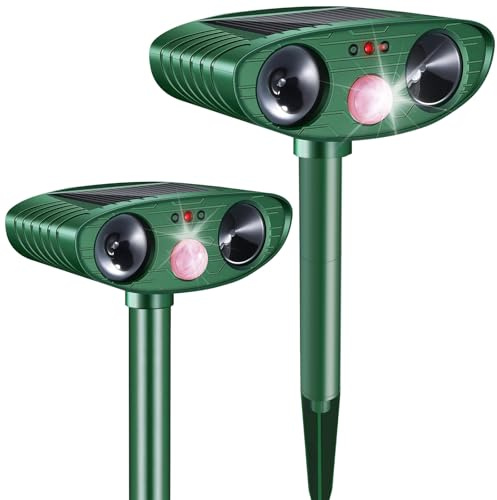 Cat Repellent Outdoor,2 Pack Solar Animal Repeller Ultrasonic Cat Deterrent with PIR Motion Sensor Waterproof Pest Repeller Animal Deterrent for Garden Yard Cats, Dogs,Skunks,Raccoon Birds Squirrels