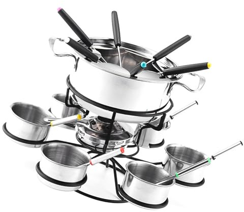 Roterande ostfondue-sats – uppsättning med 21 roterande ostfondue, godis att doppa set för 6 personer med 6 fonduegafflar för choklad, karamell, kött