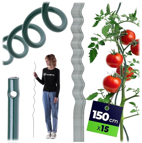 KADAX Bastoncini a spirale per pomodoro, 150 cm x 6 mm, set da 15 pezzi, barre a spirale in acciaio con rivestimento in plastica, bacchette per pomodori, piante rampicanti