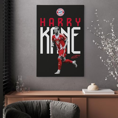 K&L Wall Art FC Bayern München Leinwandbild FCB Fußball Wandbild Harry Kane Bundesliga Spieler 2025/26 Offizielles Lizenzprodukt 20x30 cm