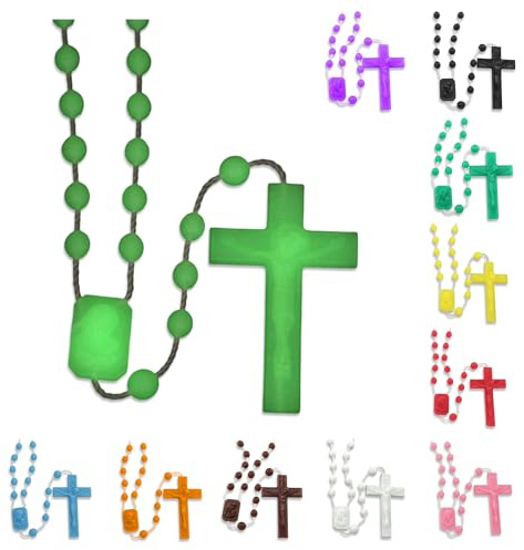 RosaryMart Catholic Rosary Beads for Prayer – Glow in the Dark Plastic Rosary Necklace with Crucifix, Durable Nylon Cord, Made in Italy, Devotional Prayer Beads for Women and Men – Pack of 100