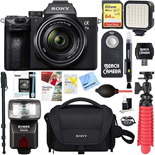 Sony a7III Full Frame Mirrorless Interchangeable Lens Camera with 28-70mm Lens Kit ILCE-7M3K/B | Official Sony USA Partner Model | Bundle with 64GB Memory + Flash & Accessories