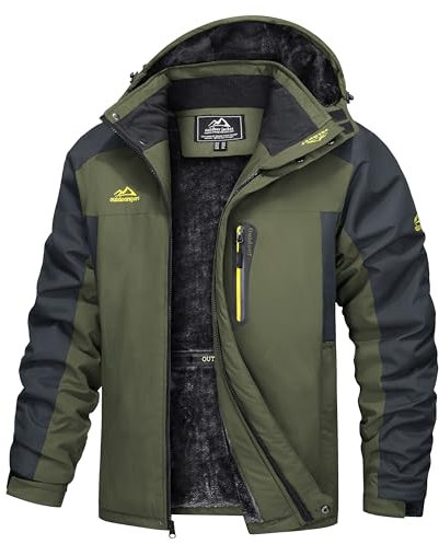 TACVASEN Herren Wasserdicht Winter Skijacke Warme Snowboardjacke Outdoorjacke Gefüttert Winterjacke (L, Armeegrün)
