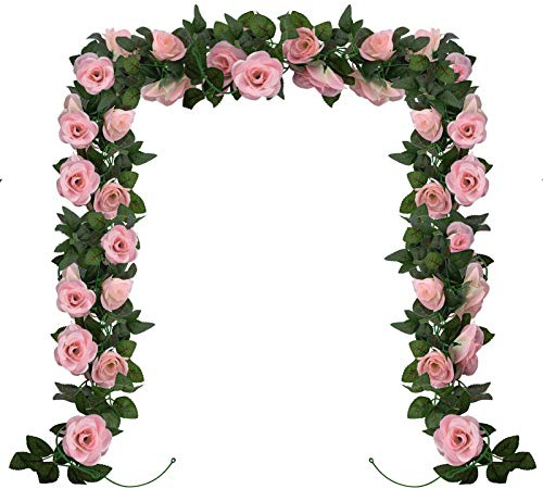 Huryfox Guirnalda de flores artificiales de color blanco, 2 unidades de guirnalda de flores de vid falso florales, decoraciones de San Valentín para pared, fiesta de cumpleaños, boda, (15 pies, rosa)