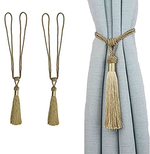 jghcsz Lot de 2 embrasses de Rideaux Faites à la Main en Corde avec Pompons pour décoration de Bureau Maison (Gold, 2)