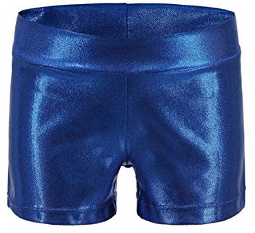 Dtone Mädchen Kurz Hose für Tanz Gymnastik Turnanzug Turn Shorts Glitzer glänzend Fitness Hotpants, Blau 150 (11-12 Jahre)