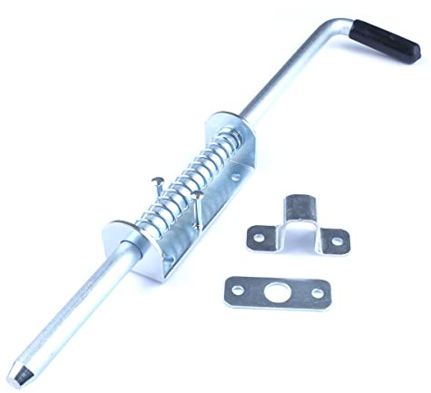 BAUSTER® Torriegel 420 mm Verzinkt – Bolzenriegel aus Stahl mit Federmechanismus – Stalltürriegel für Gartentor & Holztor – Robuster Türverschluss