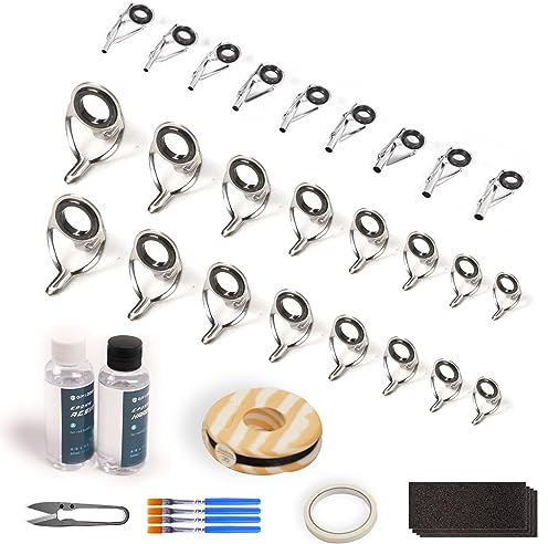 OJY & DOIIIY Angelruten-Reparatur-Set, All-in-One-Zubehör für Angelrutenösen, Ersatz mit Rutenführungen, Epoxidkleber, Wickelfaden und Klebeband