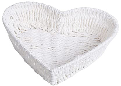 predolo Cesto Intrecciato a Mano a Forma di Cuore Cesto per Portare Il Pane Cestino Organizzatore Multiuso Impilabile per Scaffali da Scrivania Salotto, Bianco