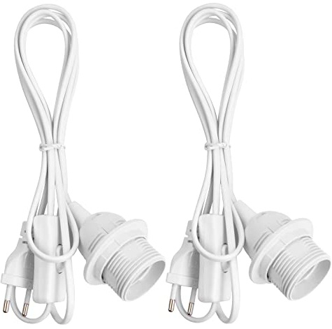 2 Piezas Portalámparas con Interruptor E27, Casquillo E27 con EU Enchufe e Anillo de Rosca e Cable de Alimentación 1,8 m, Base de Lámpara con Adaptador para Candelabro Colgante (Blanco)
