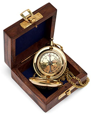 NKlaus Bussola a forma di orologio da tasca in ottone da 5cm in scatola di legno Orientamento 11674