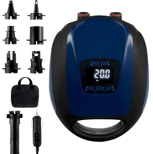 Sup Electric Pump,20psi Electric Paddle Board Pump with 5 Nozzles,Smart Inflation Auto-Off, Digital Adjustable LCD Function,12V Electric Pumpe for Sup and Inflatable Kayaks (Dark Blue)