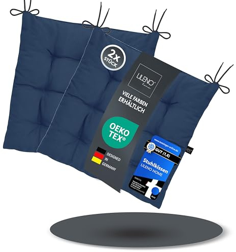 LILENO HOME 2er Set Stuhlkissen 19 Dunkelblau (40x40x6 cm) - Sitzkissen für Garten, Küche oder Esszimmer - UV-beständige Indoor u. Outdoor Stuhlauflage als Stuhl-Kissen (Linda FUM)