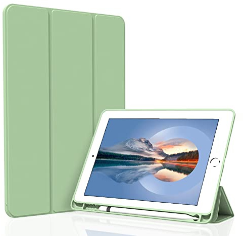 Figair Hülle für iPad 5./6. Generation 9,7 Zoll (2017/2018), Grün | ultradünne leichte Smart Schutzhülle mit weicher TPU Rückseite, Auto-Schlaf-/Weckfunktion und Stifthalter