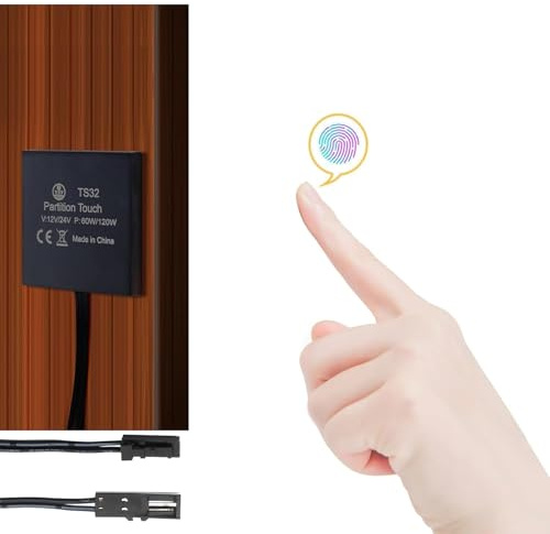 VST Dimmer Light Switch, Concealed Touch Dimmer Switch for Smart Home LED Lights, Penetrable Wood Stone Glass and Nonmetalic Material No Drilling Hole with JST Male and Female Ports (DC 12V 3A)
