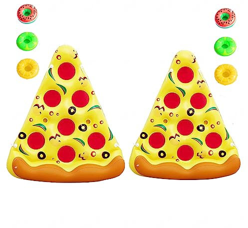JUNZAI Wasser HäNgematte, Pizza WasserhäNgematte Erwachsene, Mit 3/6 GeträNkehaltern Luftmatratze Pizza FüR Erwachsene Im Beach Pool,2PCS