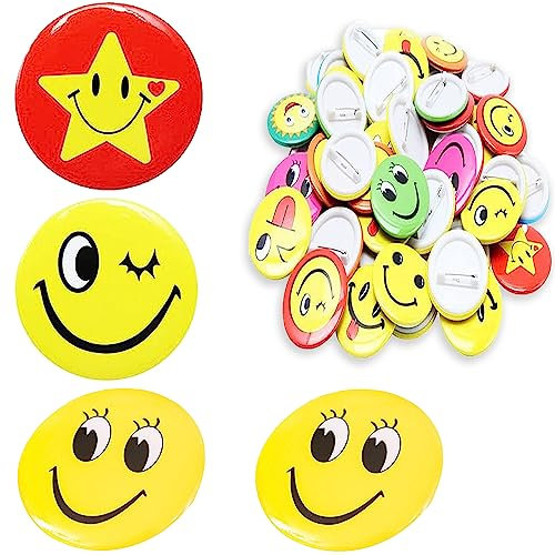 45 Stück Smiley Face Anstecker, Metall Smile Face Button Pins, Smiley Badge Sicherheitsnadel Dekoration Der Kostüme Smiley Pin Diy-Bekleidungszubehör Für T-Shirts, Rucksäcke(Zufällige Stile)