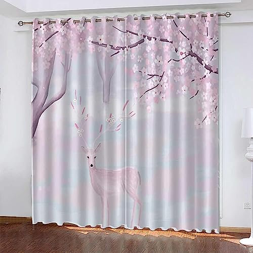 Kinder Verdunkelungsvorhänge Hand Fantasietier Elch 3D Polyester Ösen Vorhang, Für Wohnzimmer Schlafzimmer Blickdicht Schallschutzvorhänge 2Er Set 170 X 200 cm - Bedruckte Verdunkelungsvorhä-1L9N+M8J