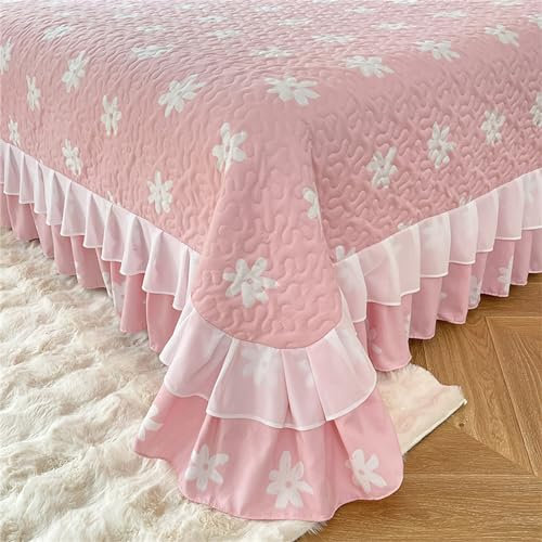 Chickwin Disegno del Pizzo Copriletto Trapuntato, Floreale Copriletti Goffrato Chic Trapuntino Reversibile Morbida Coperta Patchwork per Singolo Matrimoniale (260x245cm,Petali Bianchi)