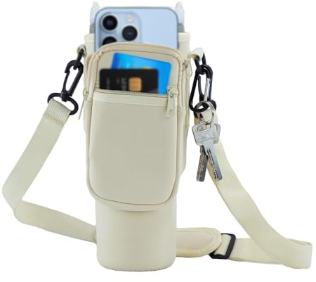 Vordpe Tragetasche für Stanley Cup 40oz, Wasserflaschen-Tragetasche mit Handyfach, Verstellbarem Riemen, Tragegriff, für Reisen Zum Wandern Laufen Radfahren (Weiß)