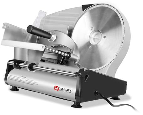 Valley Sportsman - 8.7 Electric Meat Slicer, with Stainless Steel Blade, 180W, Adjustable Thickness for Home Use, Easy to Clean, Cuts Meat, Bread, Cheese and Delis,