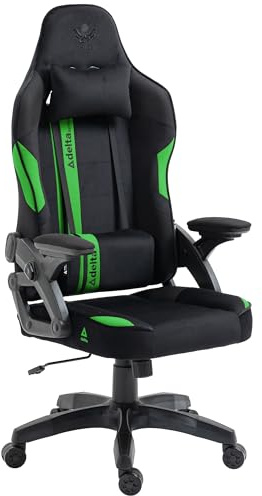 KRAKEN CHAIRS Gaming Stuhl Stoff Samt Ergonomisch - Grün Gamer Stuhl Mit Lendenkissen, Kopfkissen, 2D Armlehnen Und Wippfunktion, Bürostuhl Mit 120° Rückenlehne, 130 kg Belastbarkeit