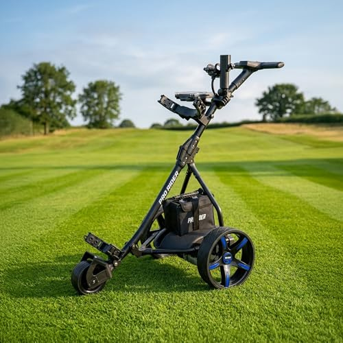Pro Rider Electric Golf Trolley With 9 Speed Settings, Auto Distance Function, Powerful 200W Motor, Extra Grip Wheels, Easy To Assemble Complete with £130 Worth Of Accessories 18 AND 36 Hole Models