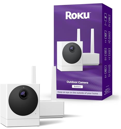 Roku Outdoor Camera for Home Security - IP65 Weather Resistance Wireless Security Camera with 1080p HD Night Vision, Compatible with Alexa & Google, Motion Detection White (Renewed)
