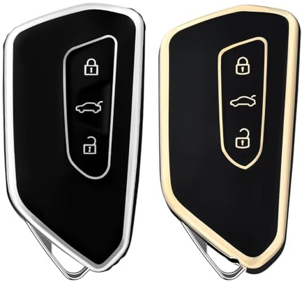 2 Stück Autoschlüssel Hülle Kompatibel Mit VW,Schlüssel Gehäuse Kompatibel Mit VW,Schlüsselhülle,Kompatibel Mit Volkswagen Golf 8 MK8 Cupra Born Formentor Seat Leon MK4 Ateca (Schwarzgold,Schwarz)